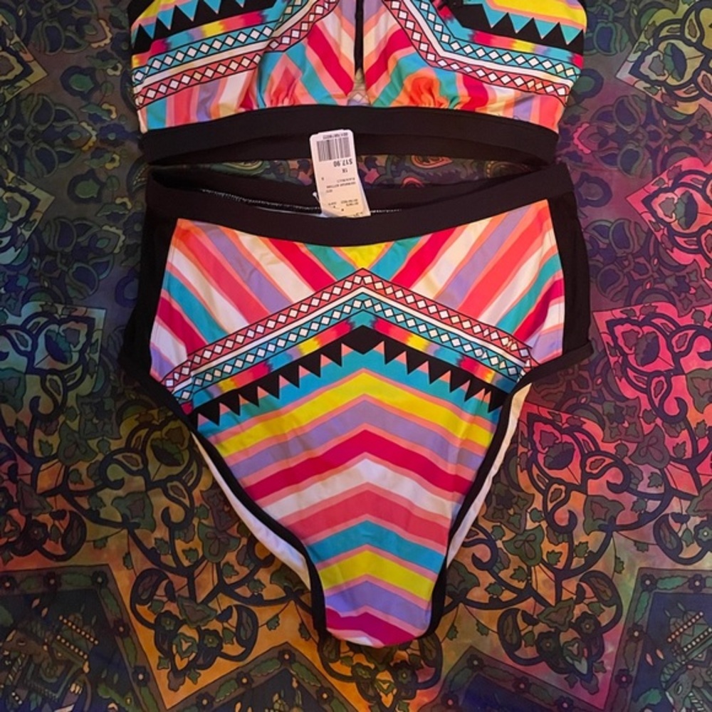 Forever 21+ Aztec Colorblocked Bikini Set. Size 1X. - Picture 5 of 6